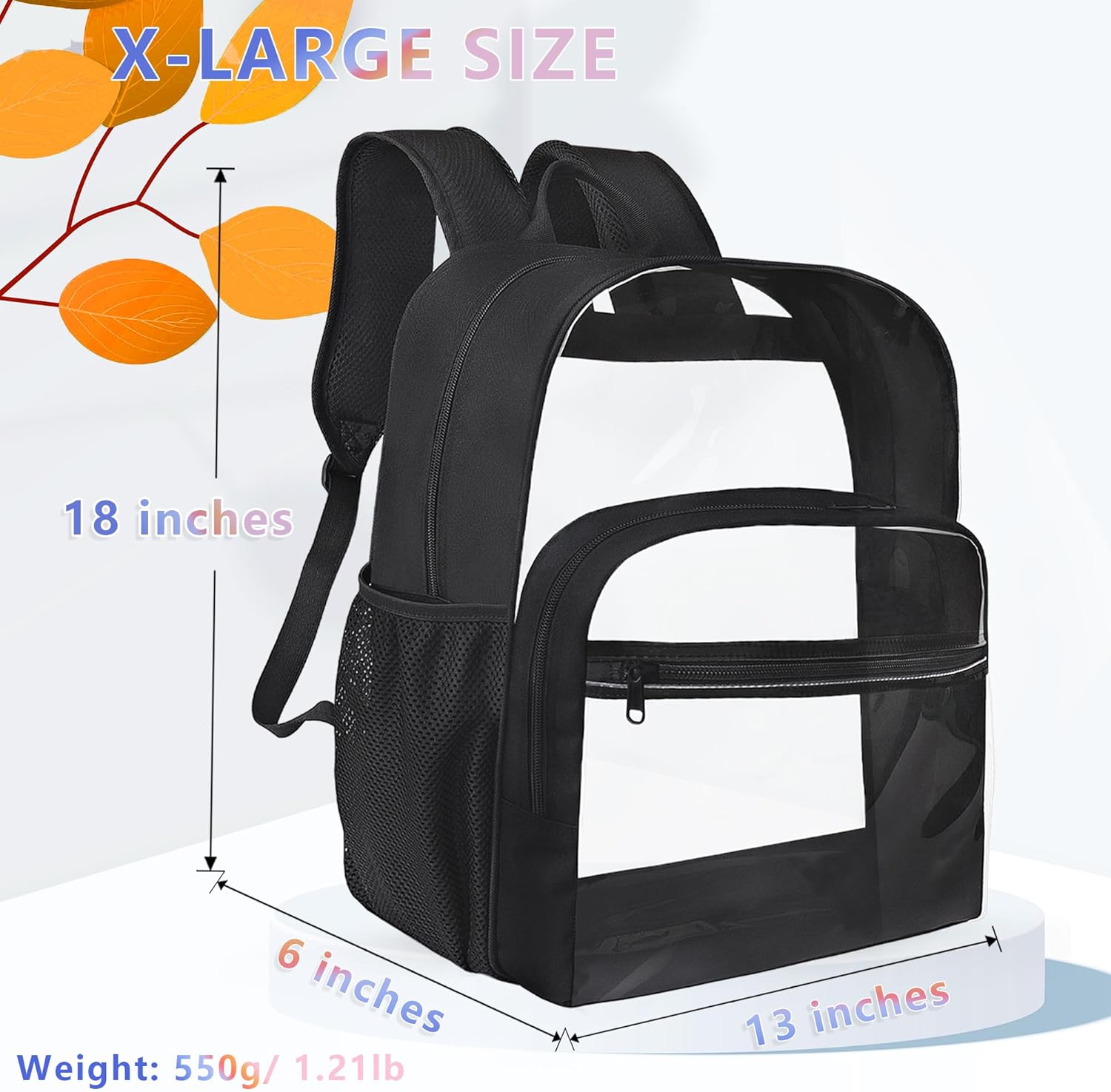 Clear Backpack for School, Heavy Duty Transparent Backpack with 0.6 mm PVC Bookbag 18 inch Clear Bag, Black - Image 5