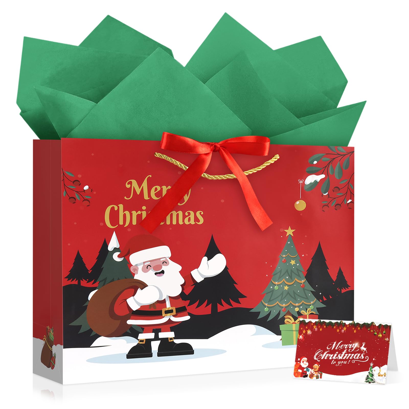 JMANNI 2Pcs Medium Christmas Gift Bag for Presents,Red Christmas Paper Bag โ image 1