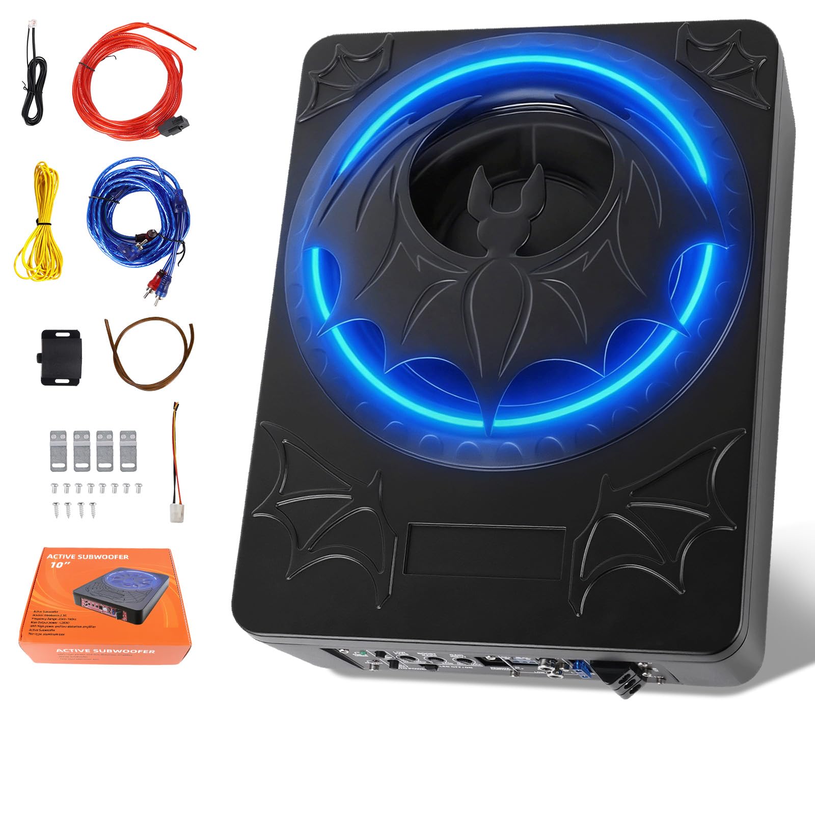 SIXWIN Subwoofer 1200W, 10 Pollici Subwoofer Sottosedile Piatto per Auto con Amplificatore Integrato, Sistema Audio per Auto, Controllo Personalizzato dell’Enfasi dei Bassi, Bassi Profondi