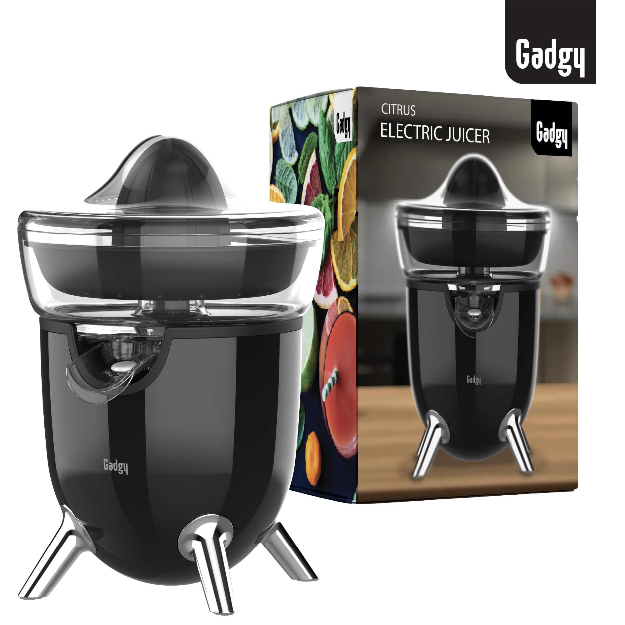 Gadgy Spremiagrumi Elettrico 100W – Estrattore di Succo Compatto con Beccuccio Antigoccia, Coperchio Antipolvere e Piedini Antiscivolo - Succhi Freschi di Arancia, Limone e Lime | Per Arance Limoni Lime e Pompelmi con Piedini Antiscivolo e Coperchio Antip