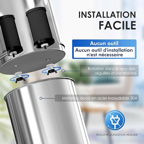 Purewell Filtre à Eau par Gravité 8,5L - Système de Filtration Familial avec Charbon Actif - Purificateur d'Eau pour Robinet et Eau de Pluie - Technologie Ultrafiltration - Grande Capacité - 7