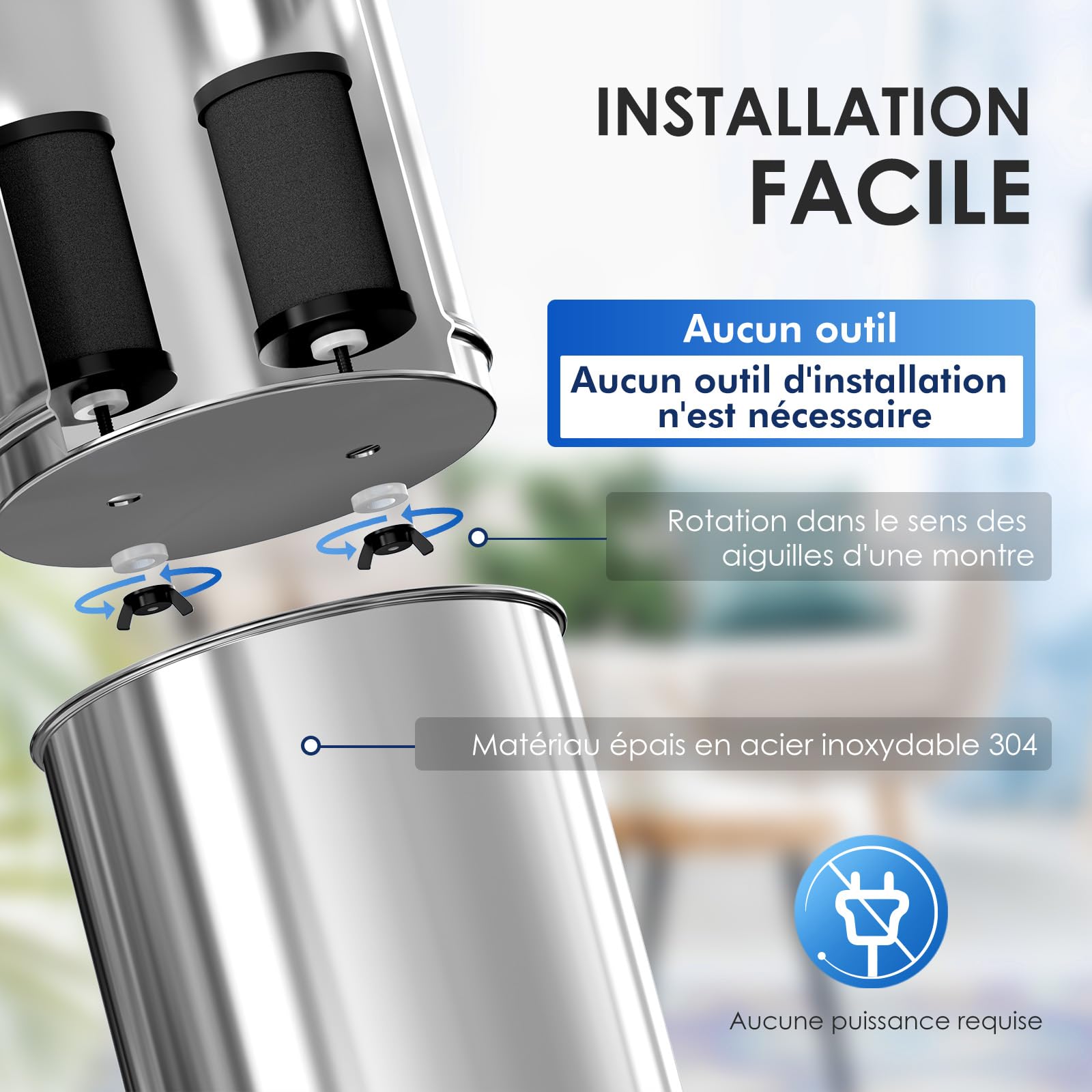 Purewell Filtre à Eau par Gravité 8,5L - Système de Filtration Familial avec Charbon Actif - Purificateur d'Eau pour Robinet et Eau de Pluie - Technologie Ultrafiltration - Grande Capacité