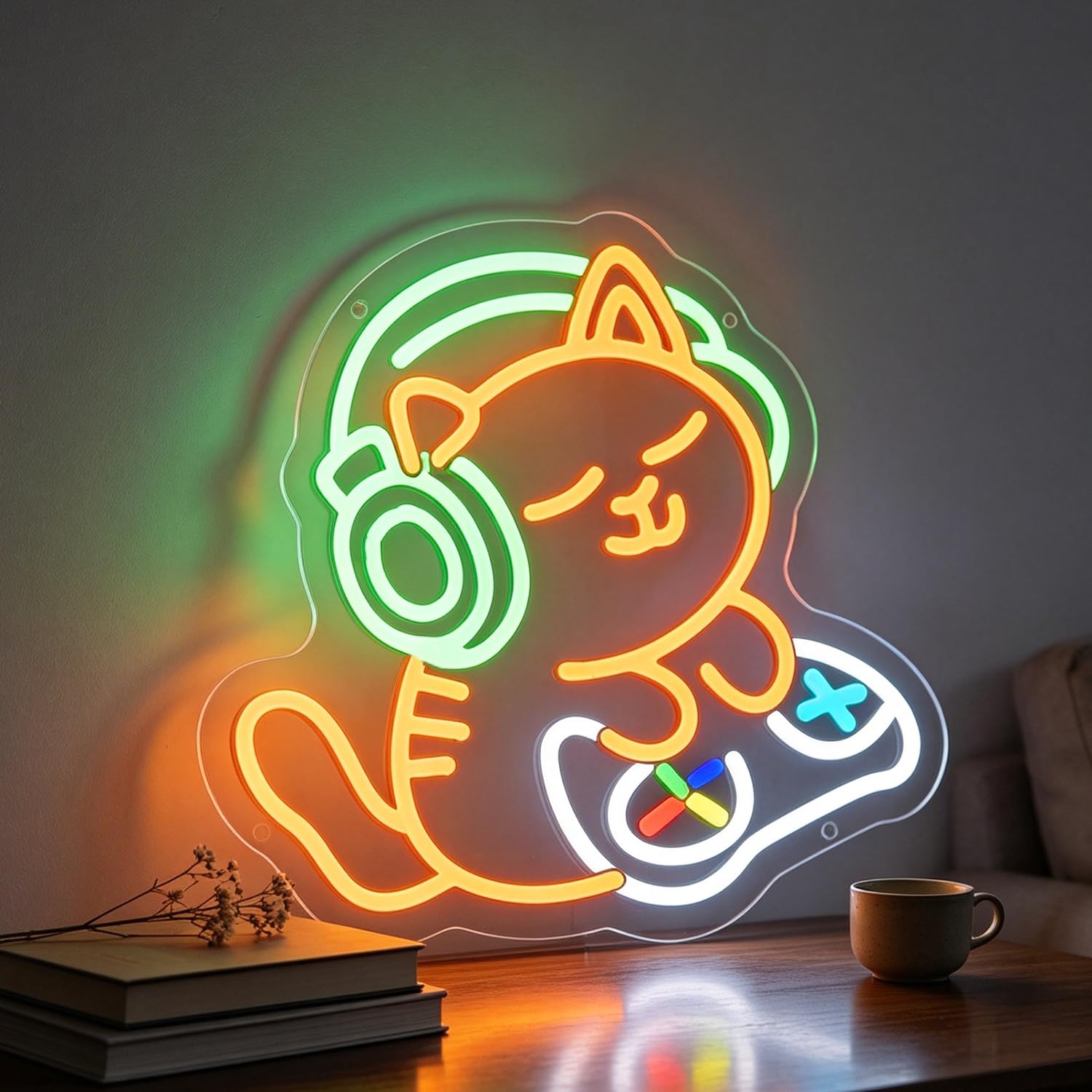 Gaming Cat Neon Sign LED Neon Gamer Sign Light Up for Wall Decor, Dimmable USB Powered Neon Light for Game Room, Playroom, Bedroom, Living Room, Club, Party, Game Lovers, Gifts 13”x12” — image 1