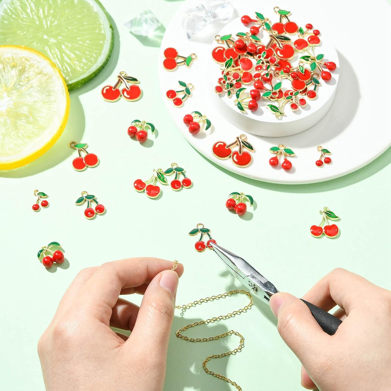 KitBeads 40Pcs 8 Styles Enamel Cherry Charms Summer Sweet Fruit Charms Mixe Shape Red Cherry Pendants for Jewelry Making Bracelets Earrings Crafts - Image 5