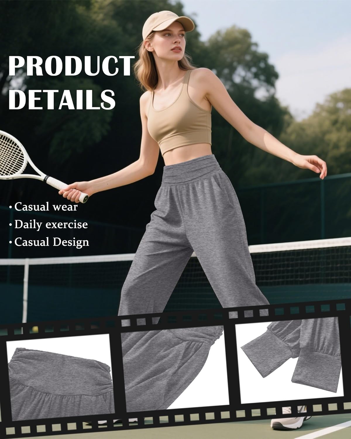 2 Pack Women's Yoga Joggers, Cozy Sweatpants with Pockets Casual Loose Comfy High Waisted Lounge Pants - Image 5