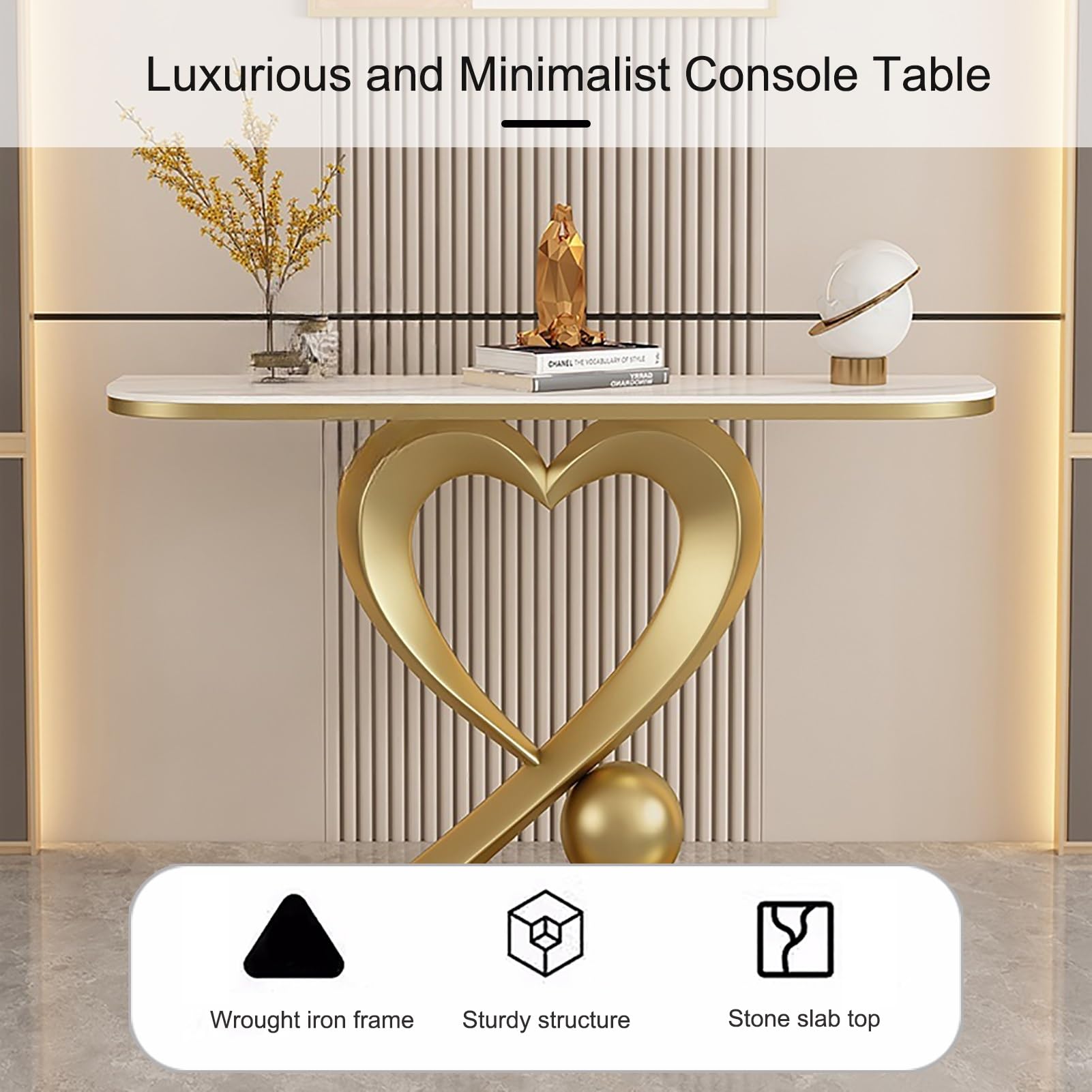 Consolle Moderna con Base Geometrica in Metallo, tavolino d'appoggio in Stile Industriale per Ingresso, Soggiorno, corridoio, atrio (5,120 cm/47,5 Pollici)