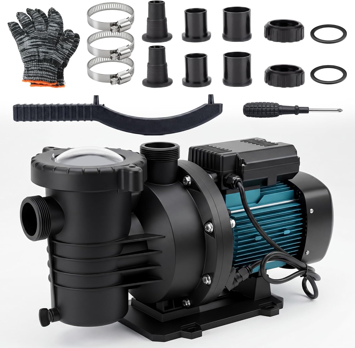 2HP Inground Above Ground Pool Pump, Swimming Pool Pump High Flow 1.5", 2", and 1.25"-1.5" ;5250 GPH with Filter Basket;110V Self Priming Pool Pump