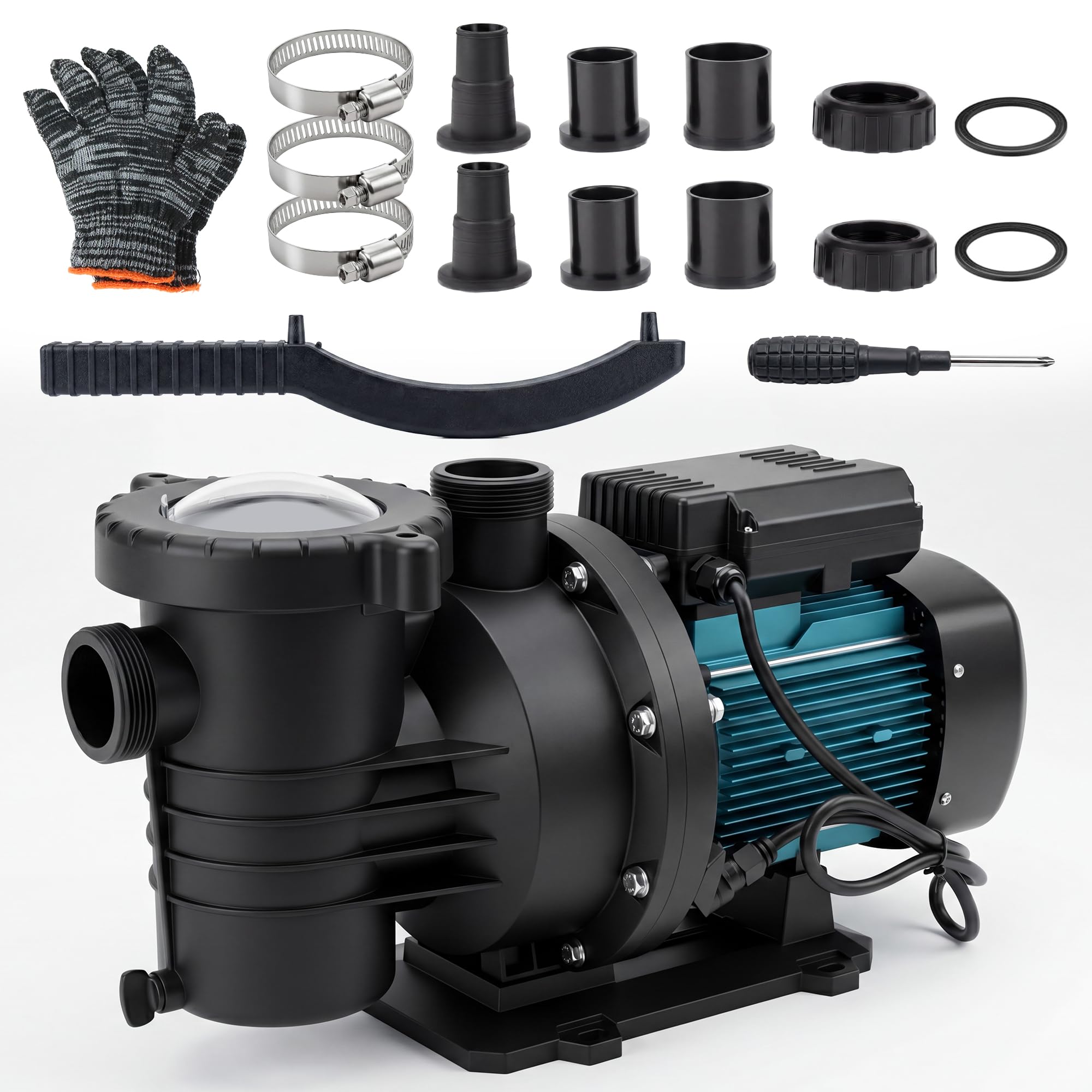 Photo 1 of 2HP Inground Above Ground Pool Pump, Swimming Pool Pump High Flow 1.5", 2", and 1.25"-1.5", 5250 GPH with Filter Basket, 110V Self Priming Pool Pump