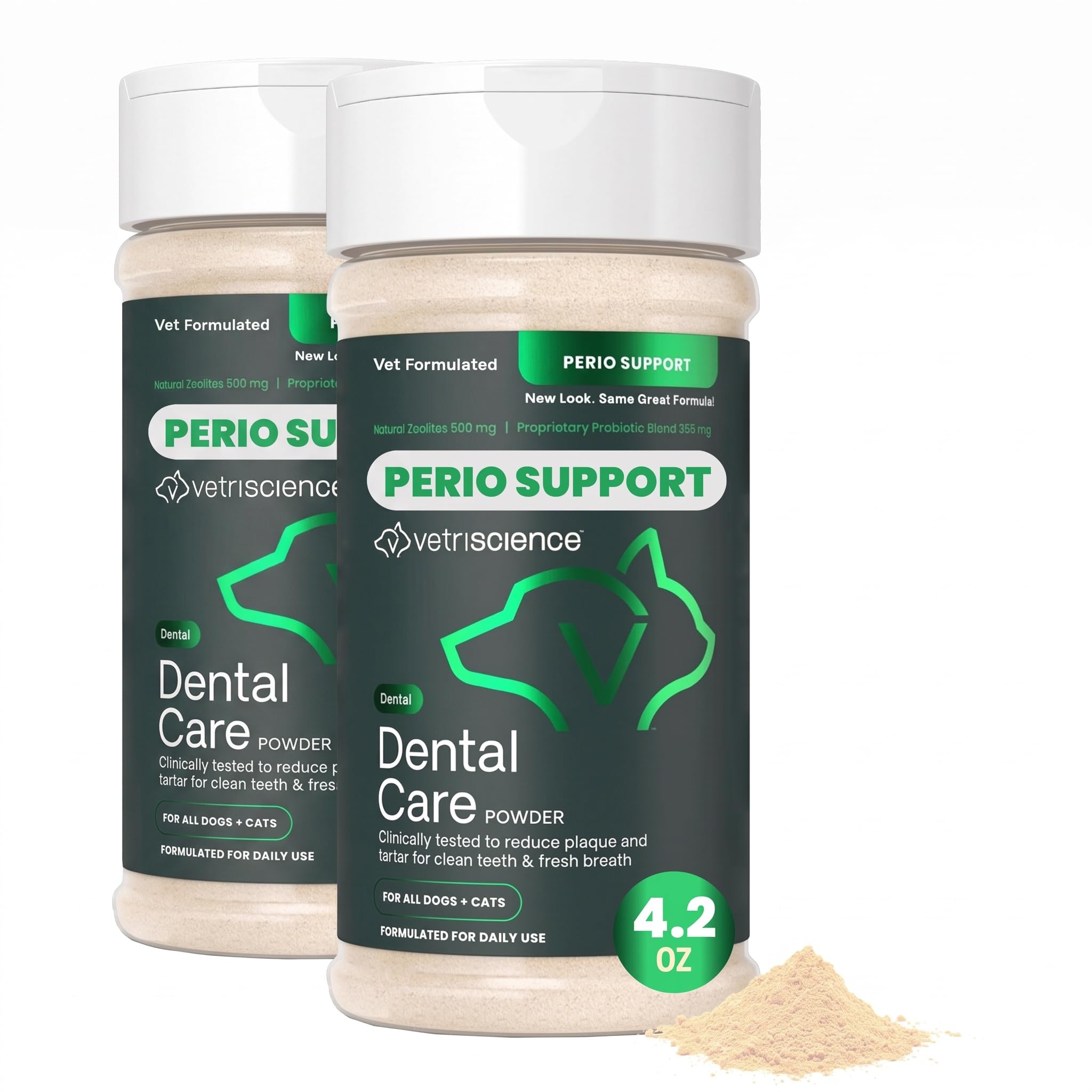 VetriScience Dental Care Powder,Perio Support Clinically Tested Dental Supplement for Small,Medium and Large Breed Dogs,Freshen Breath,Control Plaque and Tartar,Oral Health,4.2 oz,(Pack of 2)
