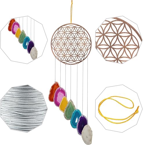 Miniatura 3 de rockcloud Flor de la vida con rodajas de ágata irregular, carillón de viento, colgante de pared, adorno para decoración de ventanas de oficina en