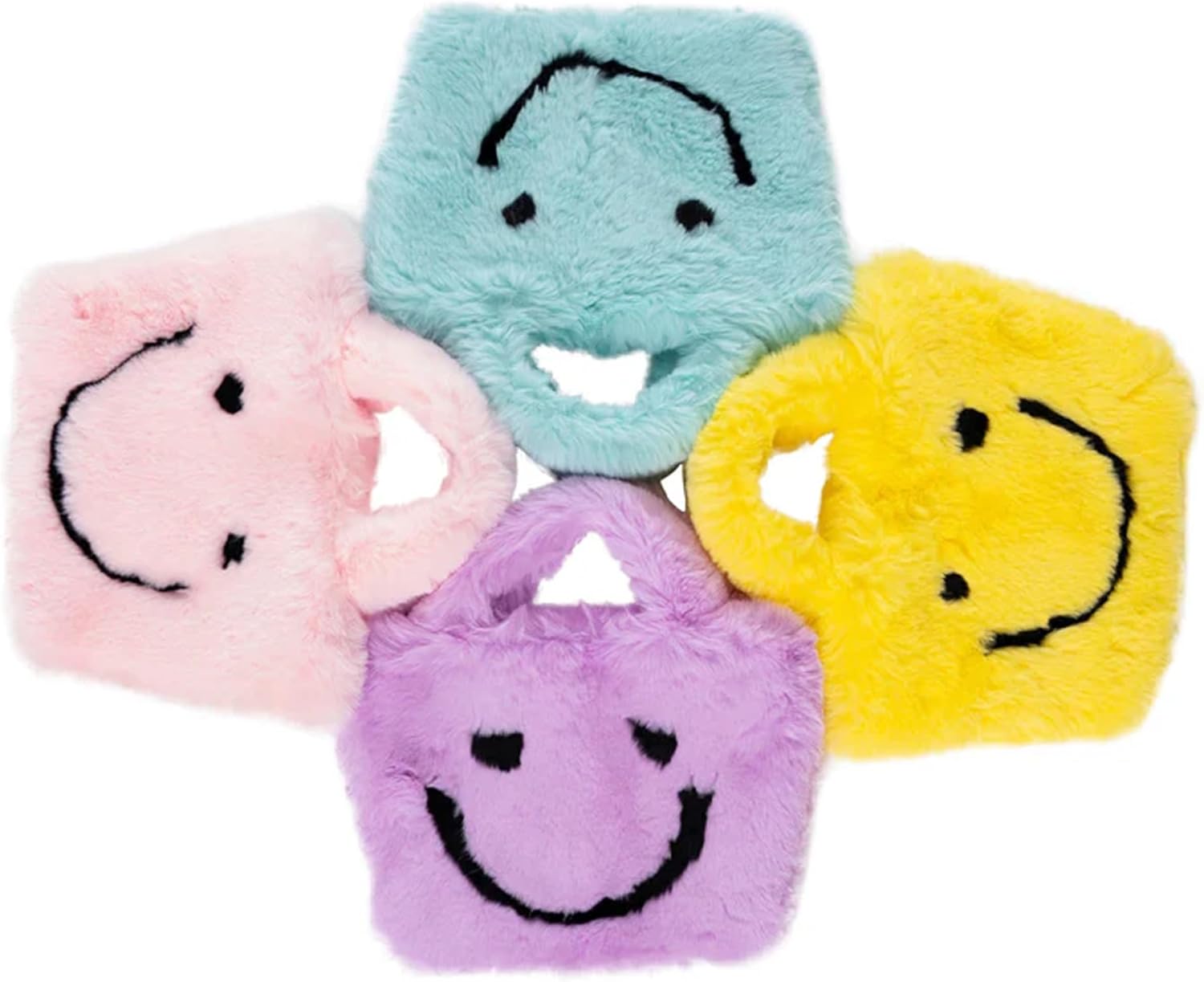 Malibu Sugar Faux Fur Fuzzy Happy Face Purse - Trendy Girls Accessory Crossbody Bag with Chain Strap Soft Secure Snap Closure