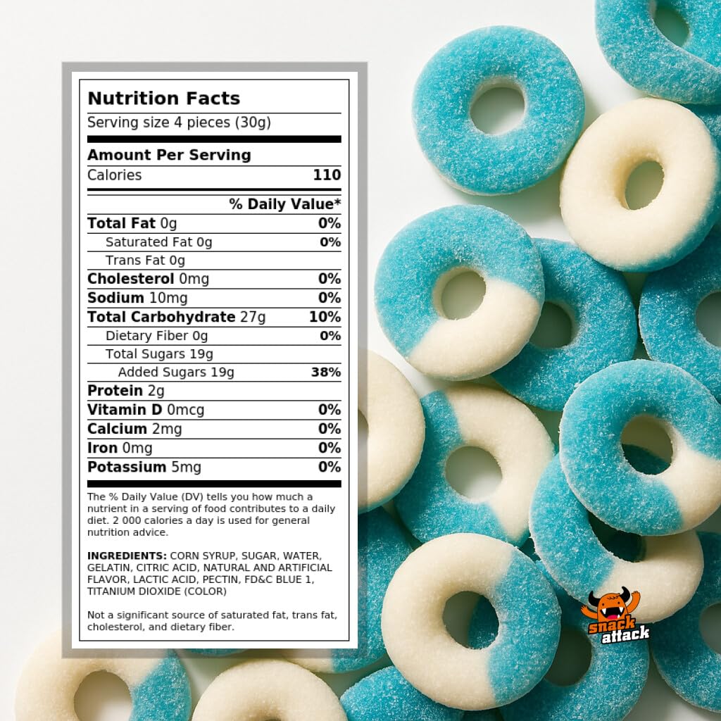 Snack Attack Gummy Blue Raspberry Rings Gummy Candy Bursting with Juicy Blue Raspberry Flavor Double Bagged Double Sealed Freshness Perfect for Parties, Gifts, and Snacking 1lb Bag