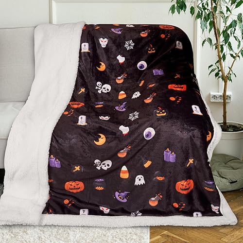 Miniatura 2 de Gogreen Manta estampada de calabaza, manta de forro polar Sherpa de doble capa, manta de franela de 220GSM y manta Sherpa de 7.77 ozm, manta cálida,