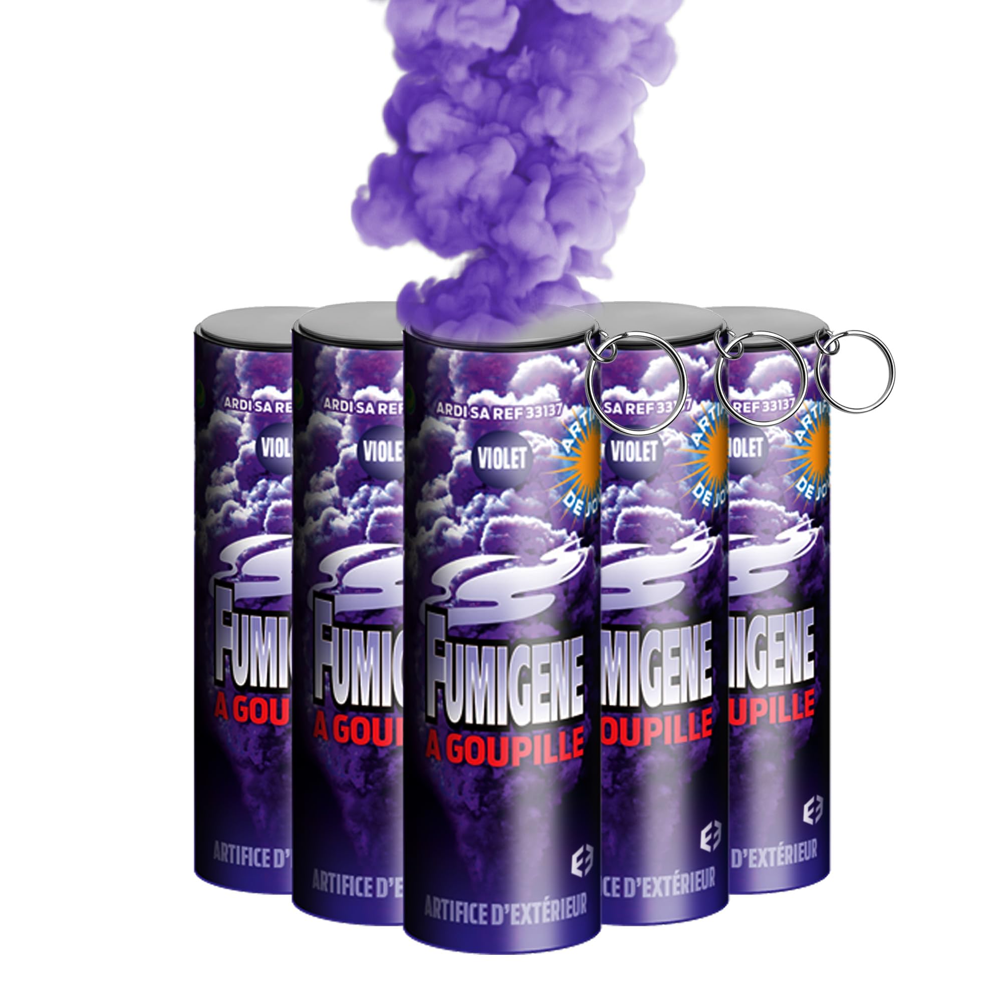 Lot de 5 Fumigènes à Goupille - Durée 1 Minute | Effet Fumée Colorée Intense pour Extérieur | Fumée et Sécurité -France Effect - Catégorie T1 (Violet)
