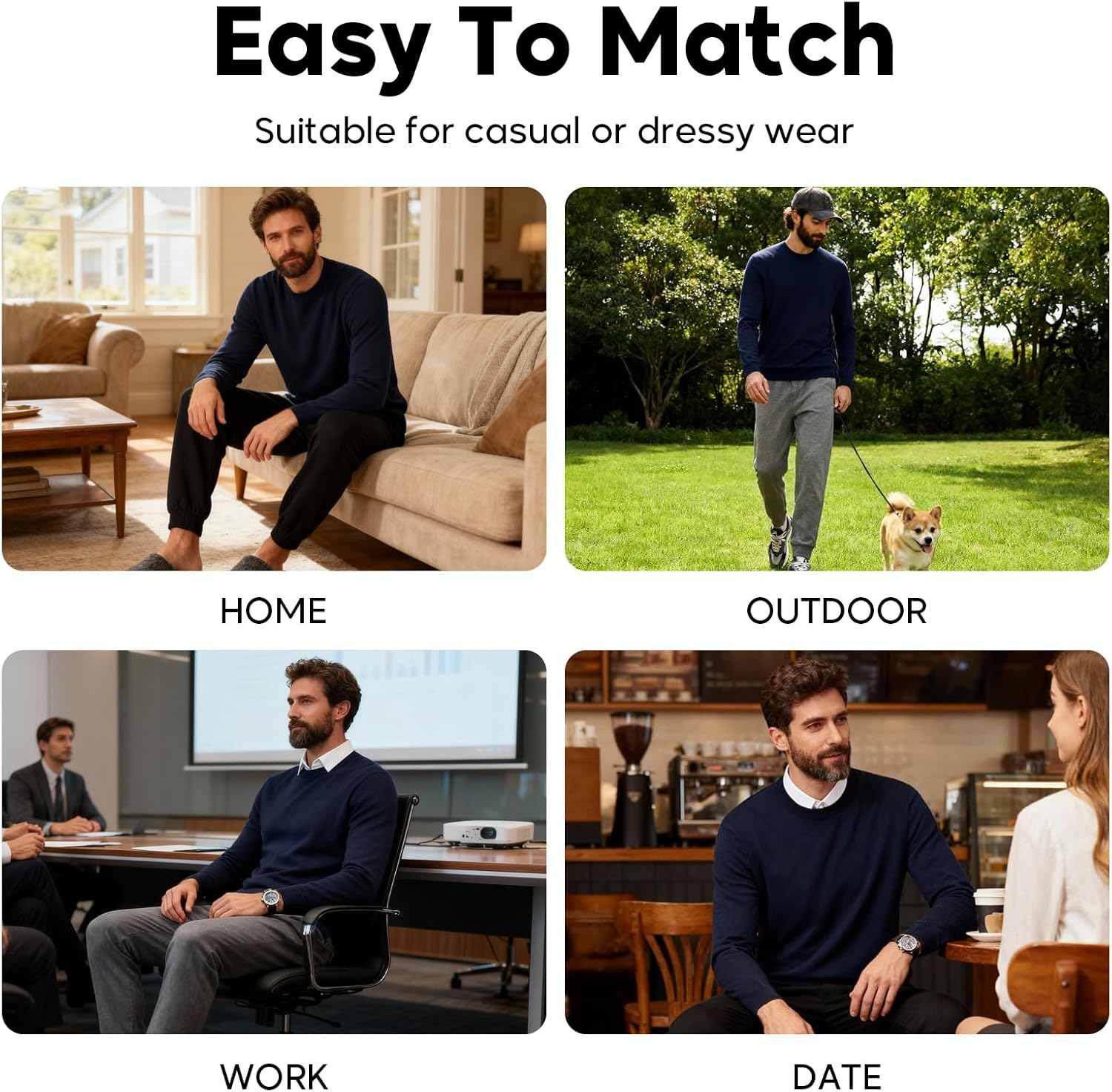 VPG 100% Wool Sweaters for Men, Crewneck Long Sleeve Regular Fit Knit Pullover for Casual Or Dressy - Image 5