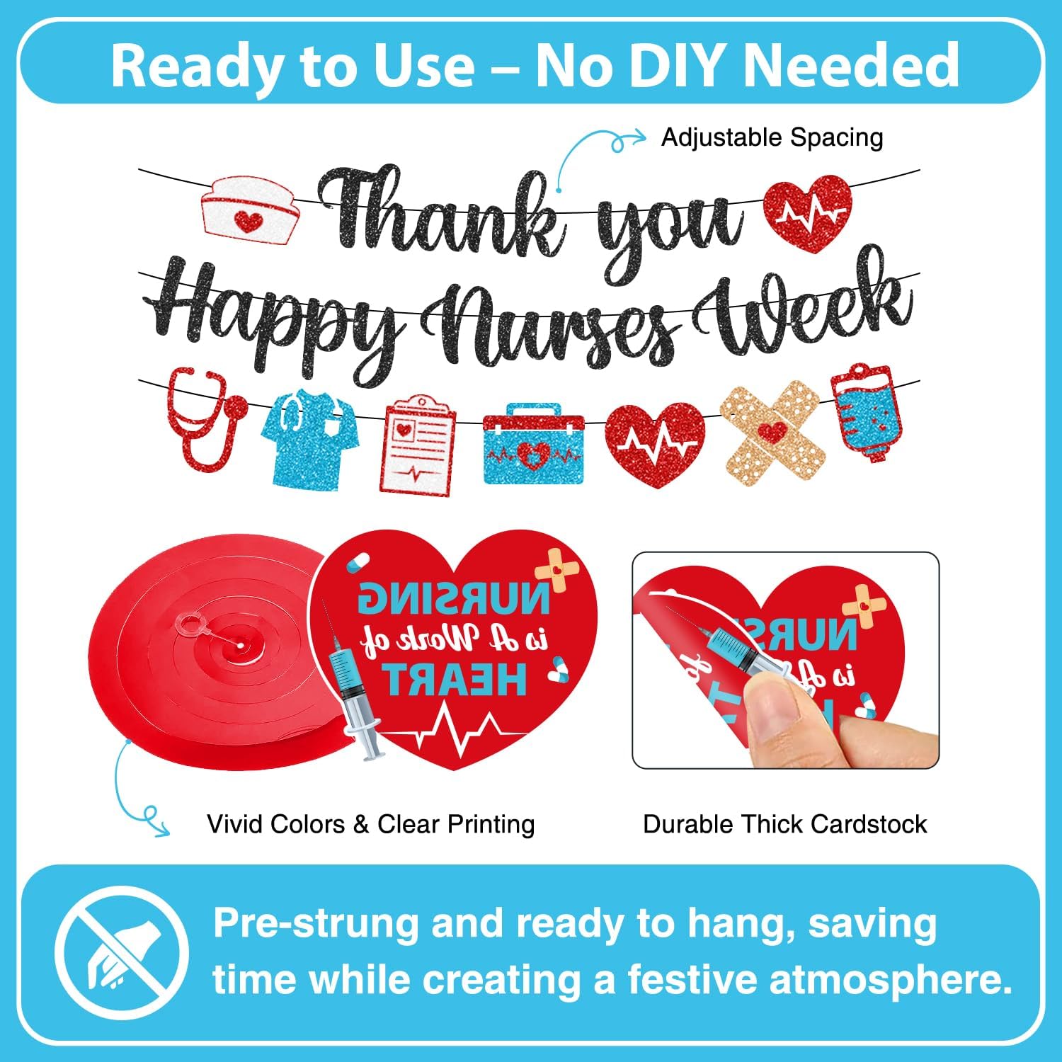 Nurse Week Decorations 2026 Set, No Assembly Nurse Week Party Decor for Photo Backdrop And Unit Gratitude, Banner Backdrop Swirls Honeycombs Balloons