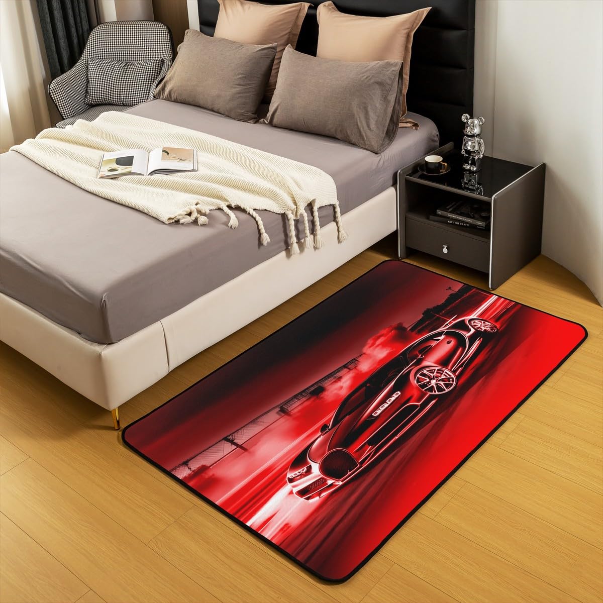 Homemissing Rennwagen Modern Teppich Jungen Mädchen Sportwagen Teppich 100x150cm atmungsaktive weiche rote Schwarze Ombre Wetterfest Extreme Sports Dekor