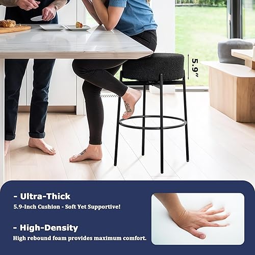 Miniatura 9 de SoarFlash Juego de 2 taburetes de bar giratorios modernos, taburetes giratorios de sherpa de 30 pulgadas con asiento redondo suave acolchado Boucle