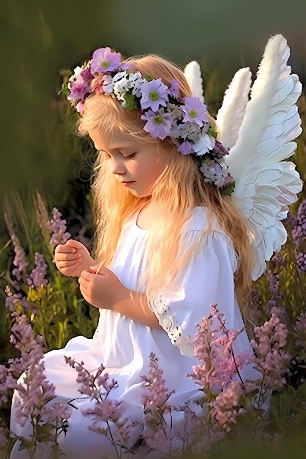 SOIOEOR Angel Diamond Painting Kits for Adults,DIY 5D Round Full Drill Beautiful Angel with Flower Diamond Art,Very Suitable for Home Leisure and Wall Decoration 20x30 inch