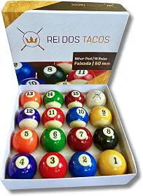 Jogo 16 Bolas Bilhar Pool Num Faixadas 50 mm - Rei dos Tacos