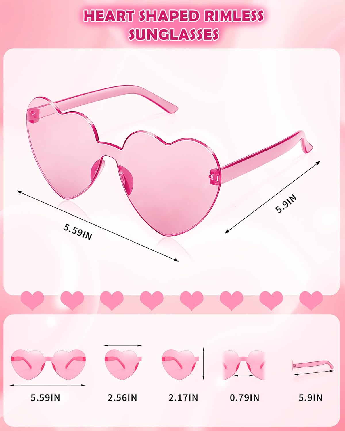 100 Pairs Heart Sunglasses for Women Heart Shaped Sunglasses Bulk Pink Heart Glasses for Party Favor(pink) - Image 3