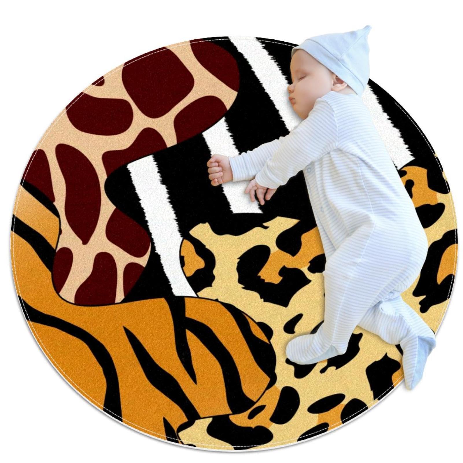 Tapis de salle de bain zèbre et camomille rond 1m antidérapant