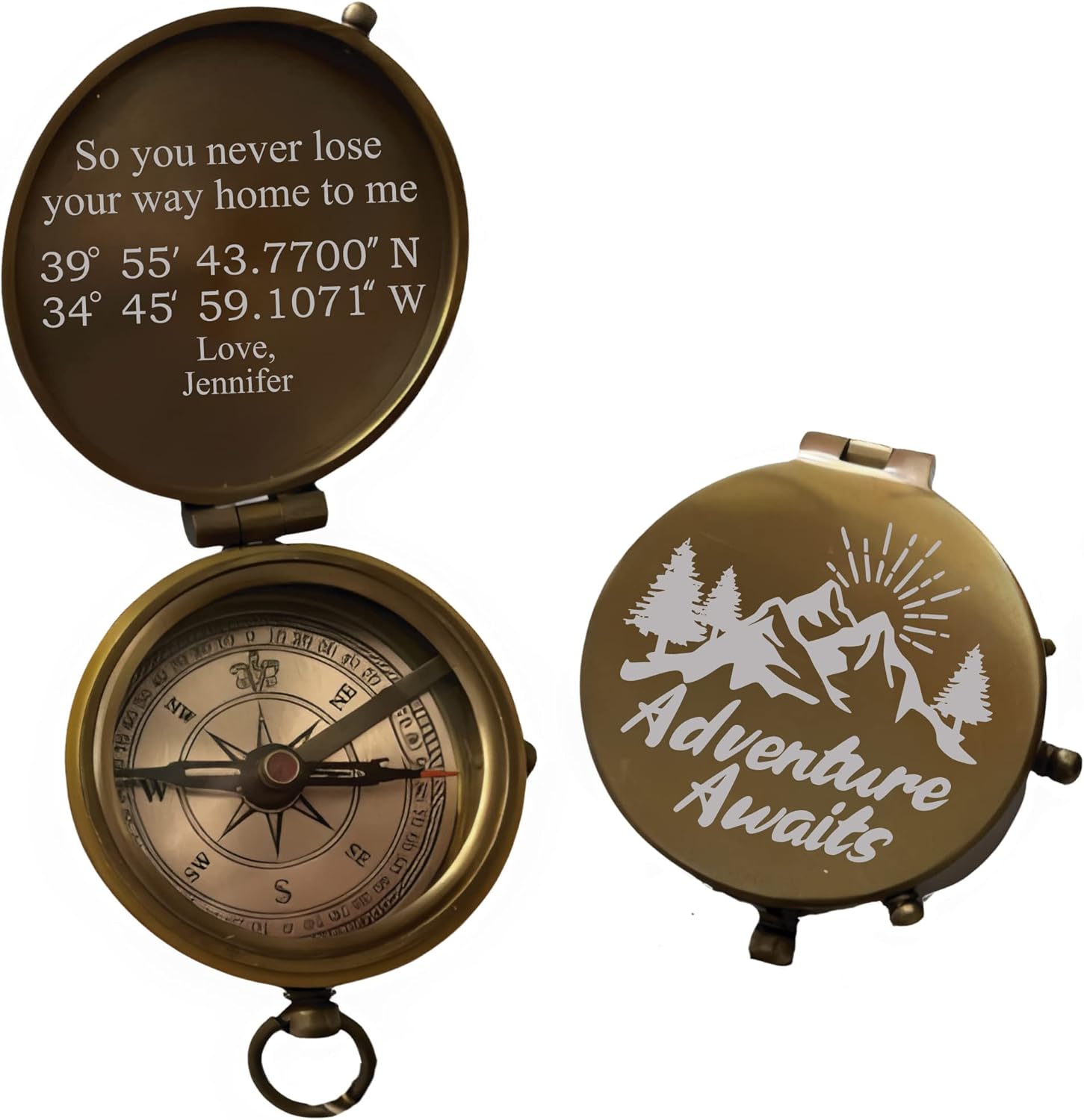 Golden Rose Tee Personalized Compass Gift with Custom Coordinates Engraved Brass Compass Adventure Awaits Engraved Compass Romantic Gift for Him Husband Boyfriend Traveler Hiking Camping Gift