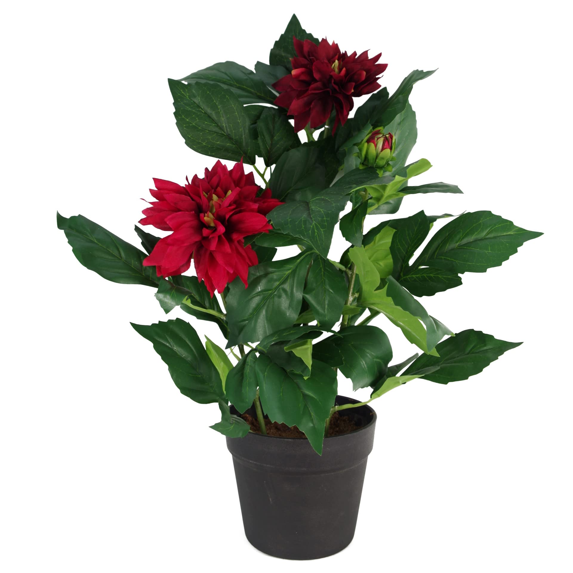 Leaf Design UK Realistic Artificial Flower Plant Tree, Dhalia Red, 50cm
