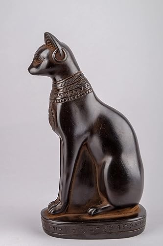 Miniatura 4 de Estatua egipcia antigua de la diosa Bastet gato de piedra negra pesada fabricada en Egipto Bastet en su forma tardía de una mujer cabeza de gato en