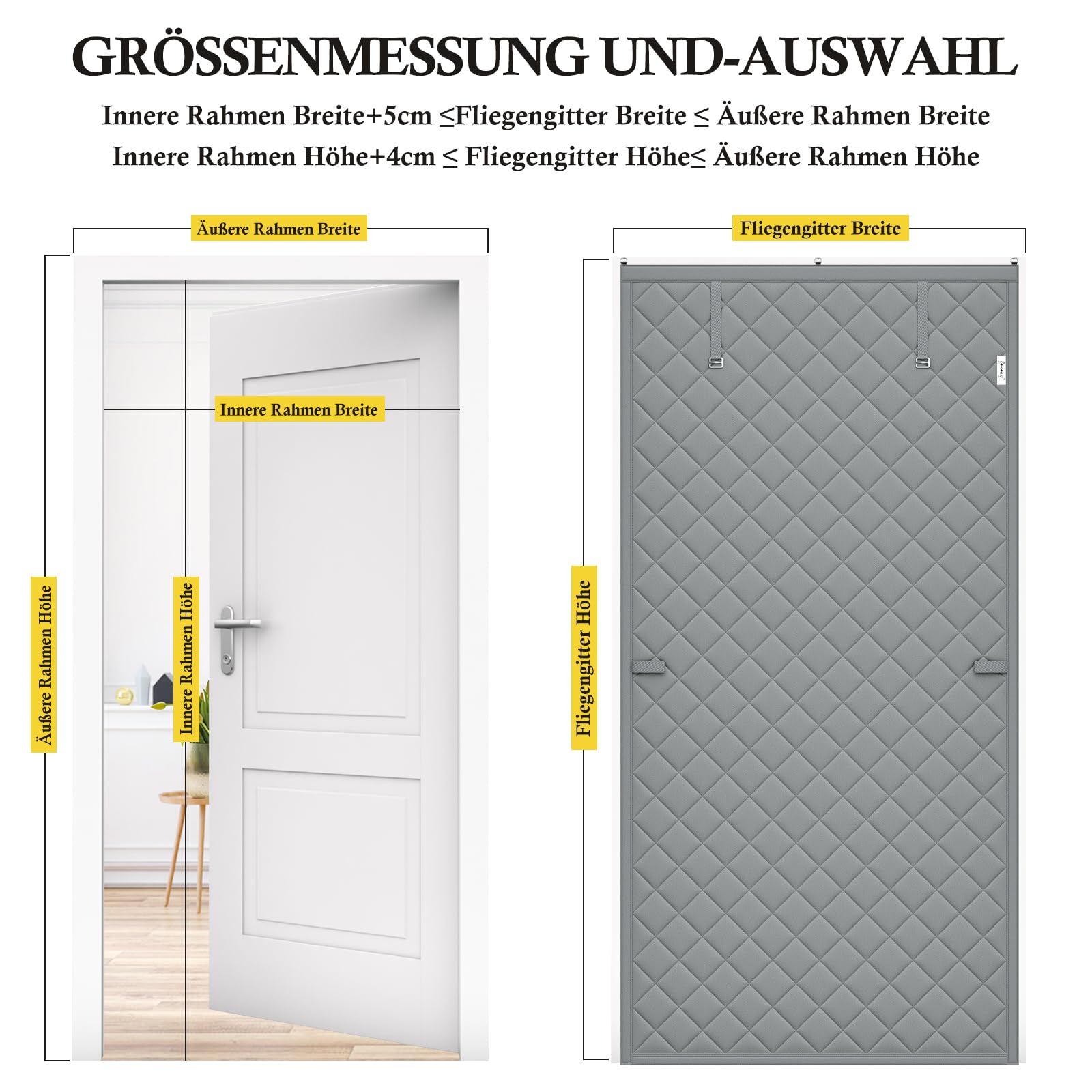 fowong Einfacher Wärmeschutzvorhang für Türen 110x220cm, Neu Vollständiger Thermo Isoliert– Praktisch aufgerollt mit Bindeband,|Winddicht und Energiesparend | Kälteschutz im Winter, Grau
