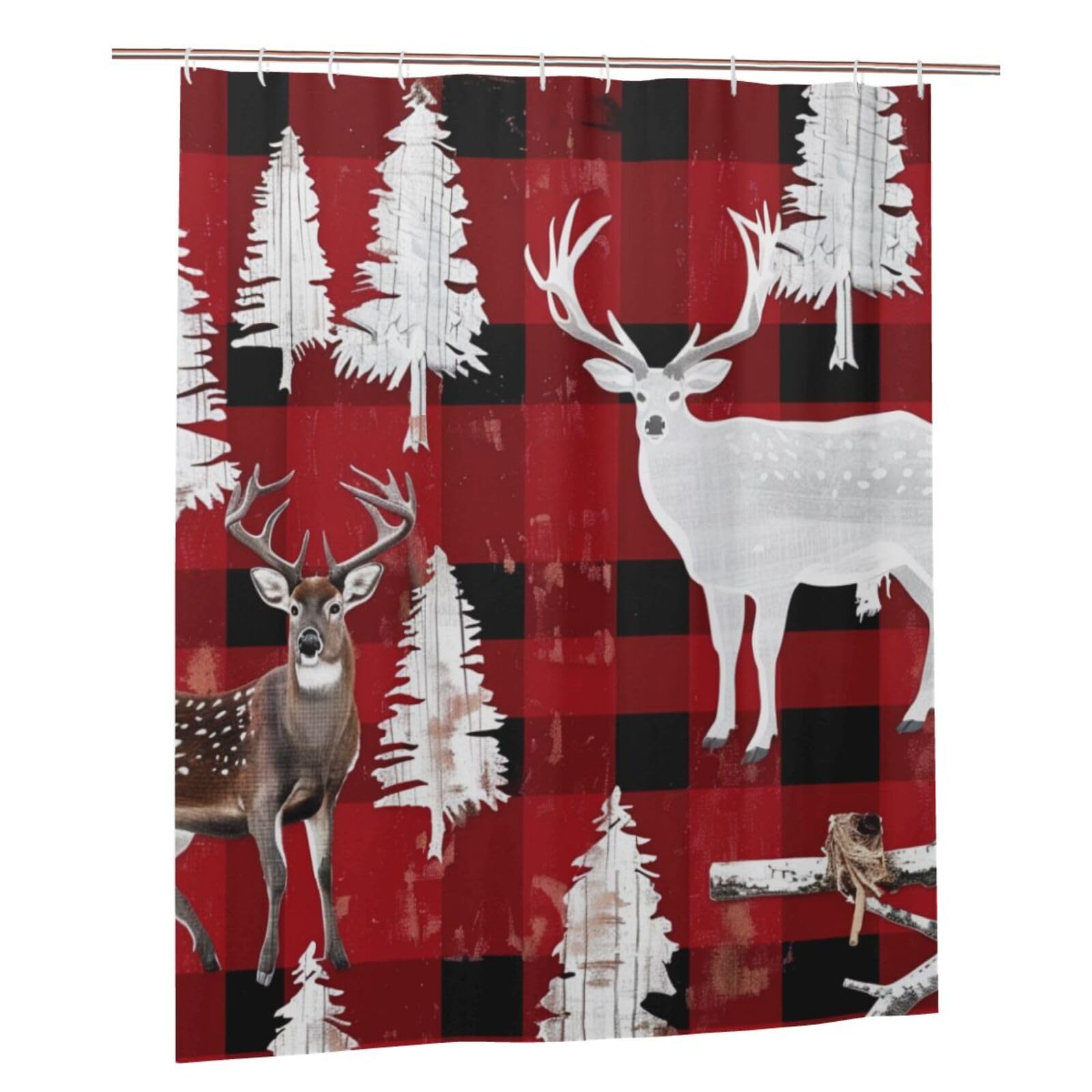 BWWHCCTI Cow deer tree christmas Printed Shower Curtain With 12 Plastic Hooks Opaque Quick Drying Waterproof Shower Curtains Sets For Bathroom 152x183 Cm