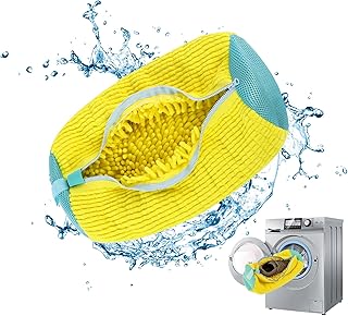 كيس غسيل أحذية بشعيرات للأحذية الرياضية، كيس غسيل للغسالة والمجفف من ينزتري، قطعة واحدة، أصفر