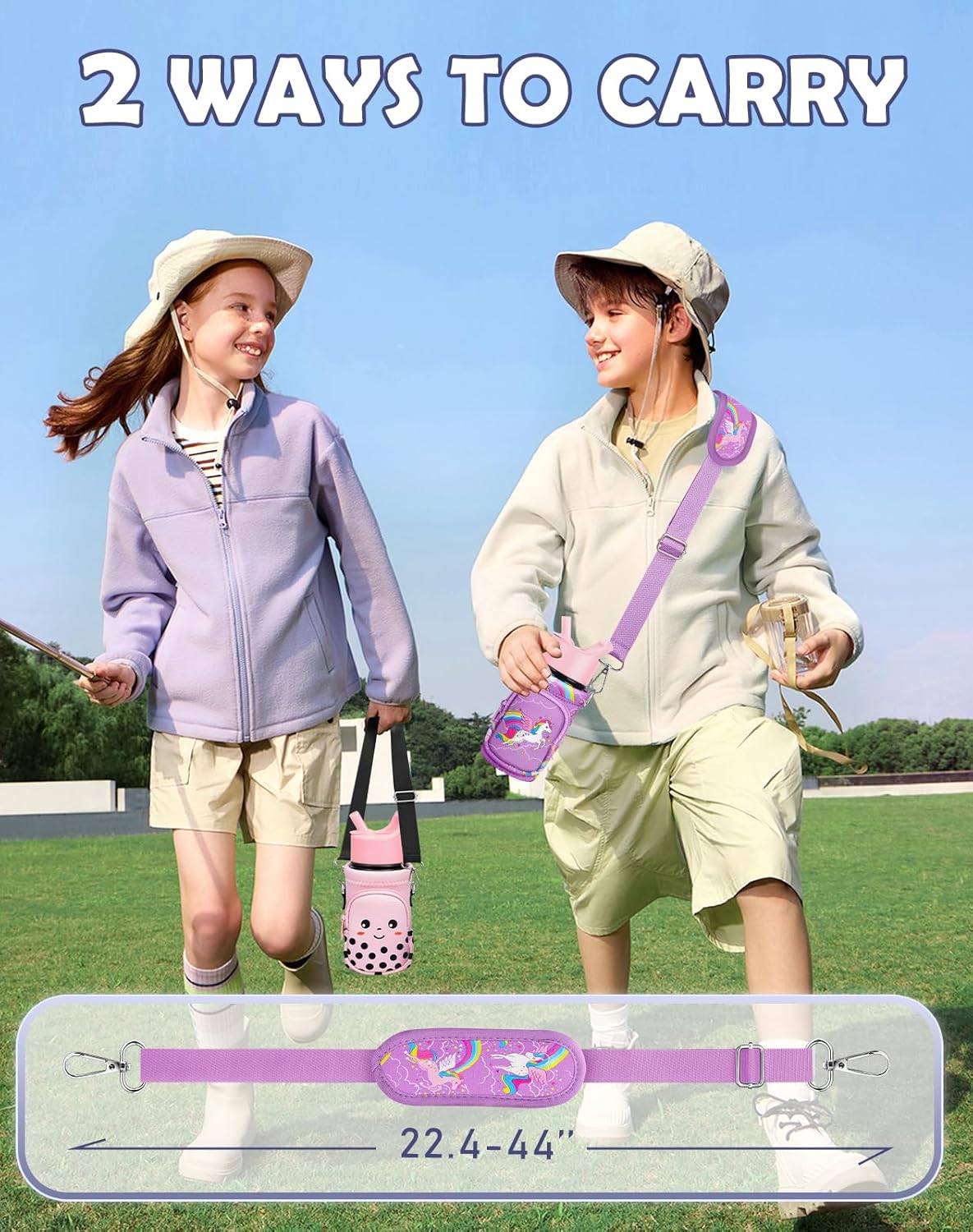 Water Bottle Carrier with Strap - Insulated Kids Water Bottle Holder for Boys Girls Bottle Bag for 10-18Oz - Image 5