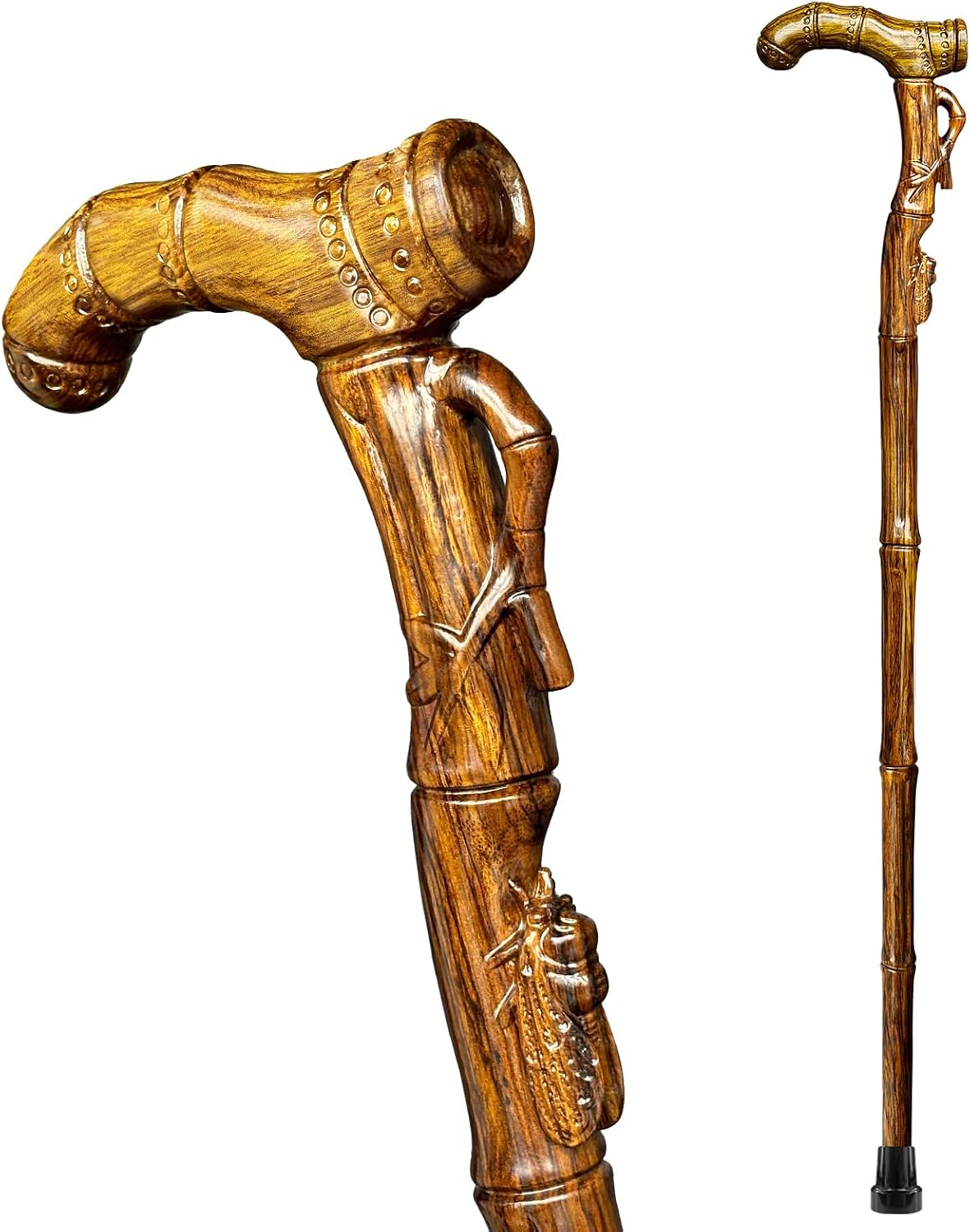3D Hand-Carved Wooden Walking Cane for Men Women 500 lb Capacity