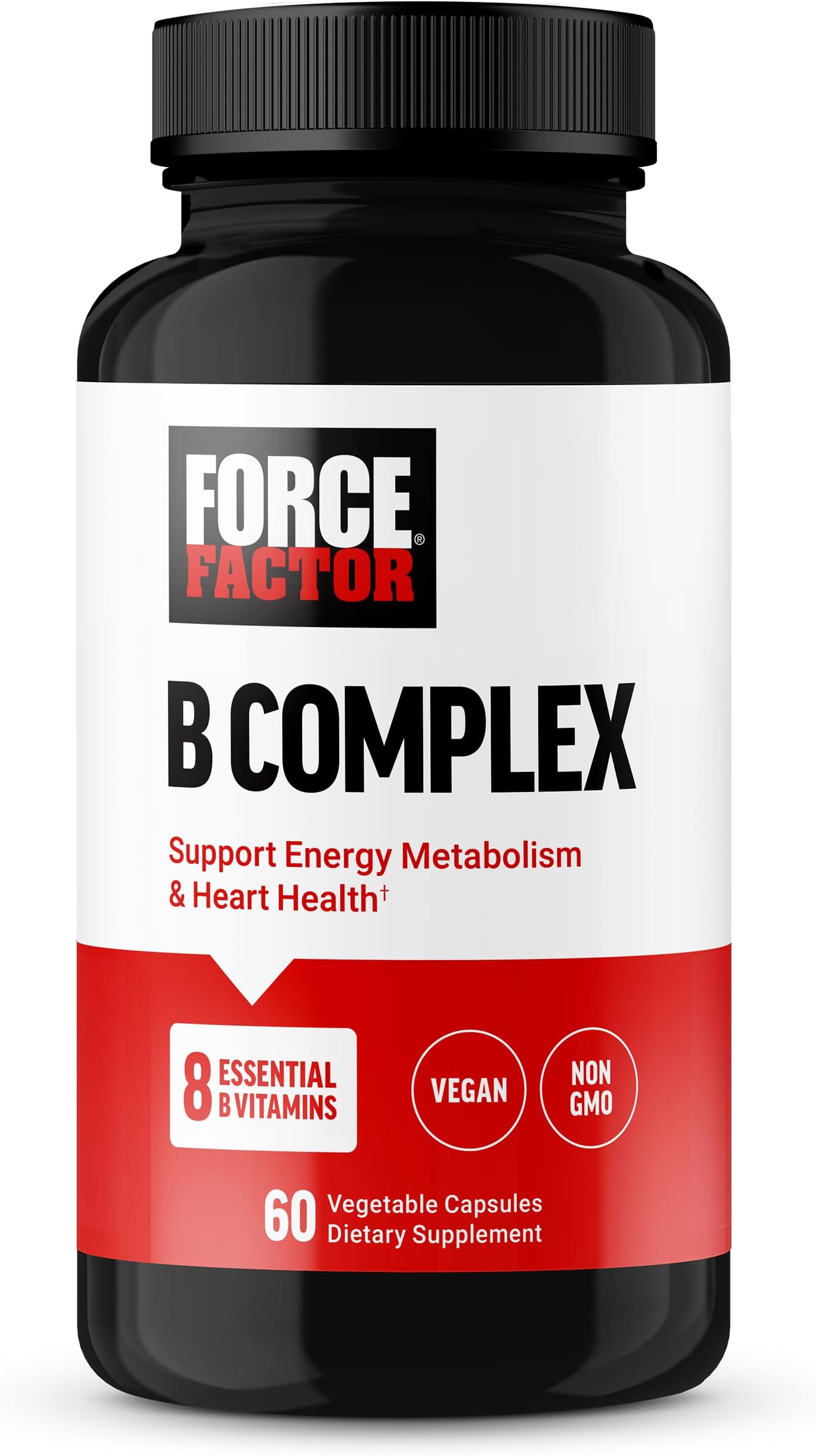 Vitamin B Complex to Support Energy, Vitality, and Heart Health, Includes Vitamin B1, Vitamin B2, Vitamin B3, Vitamin B6, Vitamin B12, and More, Vegan, Non-GMO, 60 Vegetable Capsules