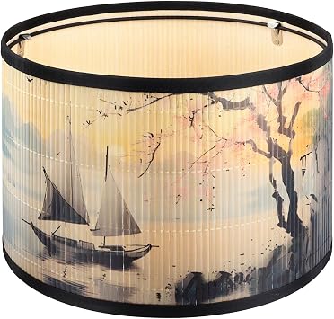 GES Natural Bamboo Drum Lampshade 11.811.87.9 Inch Table Lamp Shade with Floral Print, Medium lamp Cover for Bedroom Living Room Home Decor Boat1
