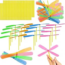 BLPRKOT 50 Piezas Libélulas de Bambú, Hélice Voladora Juguetes Giratorios para Niños y Niñas, para Niños al Aire Libre Patio Jardín (Color Aleatorio)