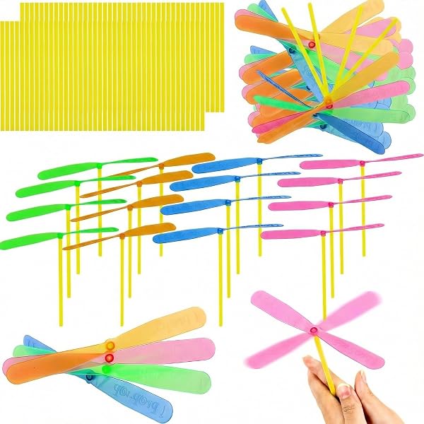 BLPRKOT 50 Piezas Libélulas de Bambú, Hélice Voladora Juguetes Giratorios para Niños y Niñas, para Niños al Aire Libre Patio Jardín (Color Aleatorio) - 1