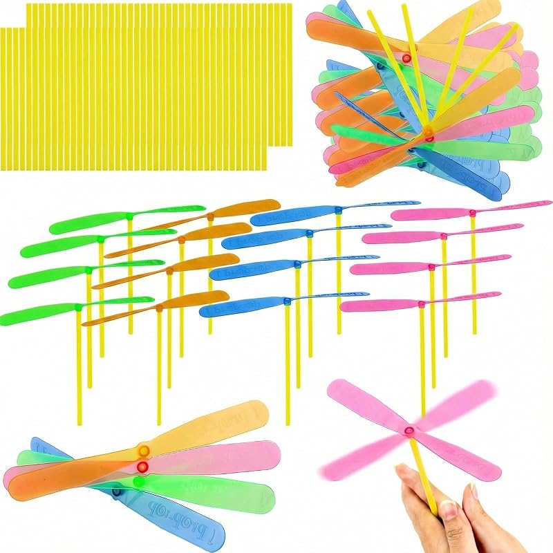 BLPRKOT 50 Piezas Libélulas de Bambú, Hélice Voladora Juguetes Giratorios para Niños y Niñas, para Niños al Aire Libre Patio Jardín (Color Aleatorio)