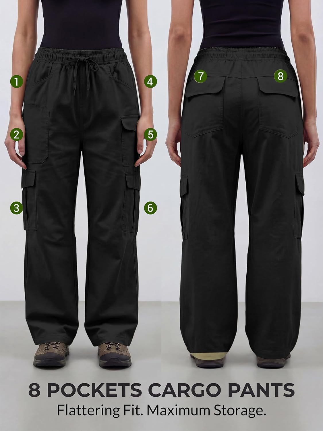 Women's Hiking Cargo Pants Water Resistant Lightweight Quick Dry, Elastic Waist Outdoor Travel Work Trousers - Image 4