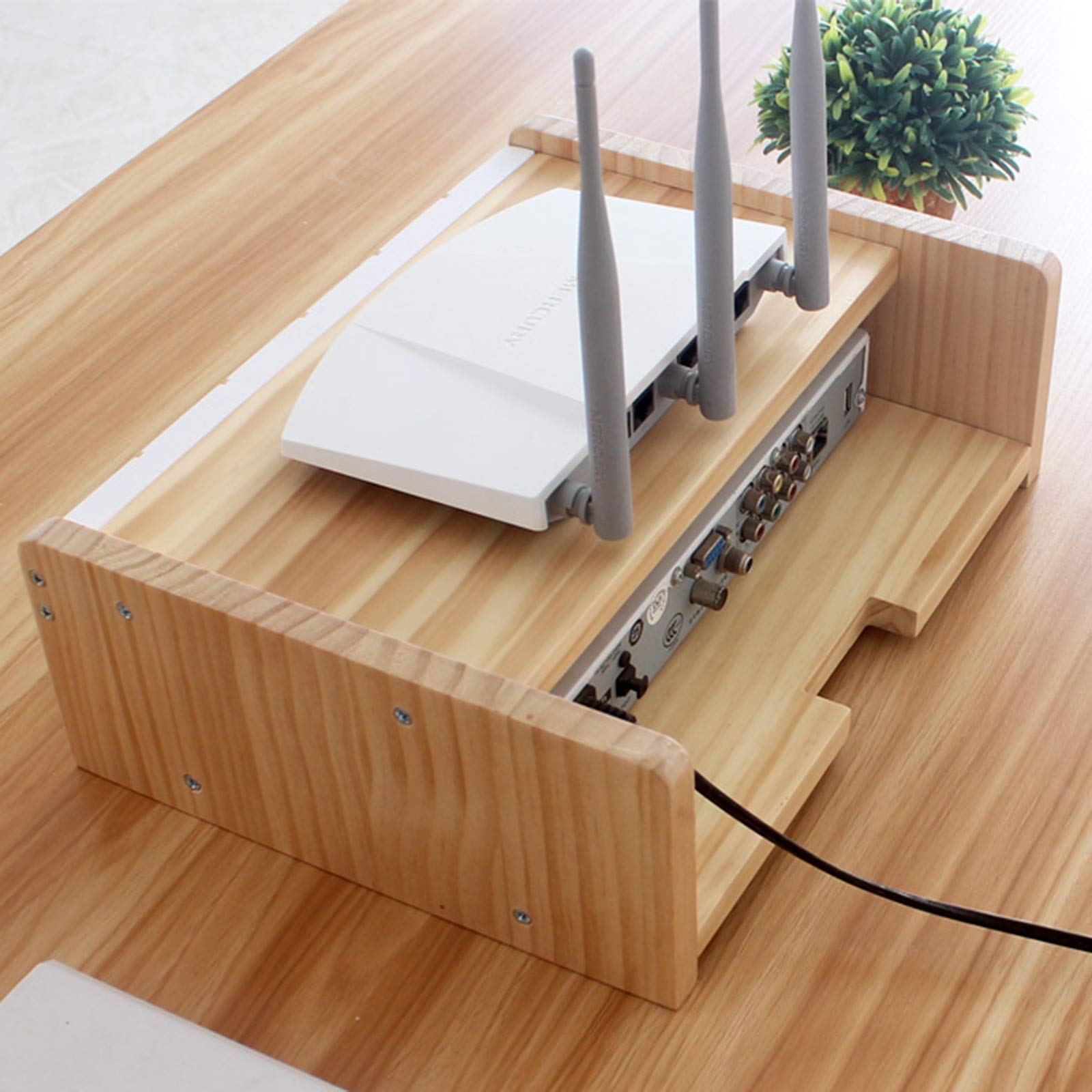 Router Aufbewahrungsbox – Massivholz TV Set-Top-Box Rack, Desktop-Regal für Kabelboxen, WLAN-Router, Fernbedienungen, DVD-Player und Modems