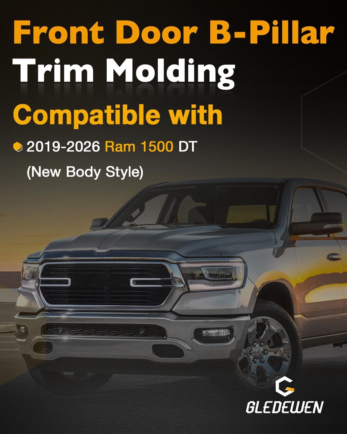 B-Pillar Trim Molding Set, Compatible with 2019-2026 Ram 1500 DT, Left Driver&Right Passenger Side, Front Door Rear Applique, LH RH Windshield Outer Moulding Kit, OE# 68292929AD 68292928AD (1 Pair)