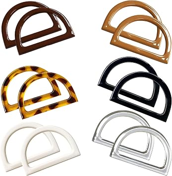 12 Pack D Shape Purse Handles, 6 Colored Handbag Handles Replacement for Handmade Crochet Bag Summer Beach Straw Bag DIY Supplies