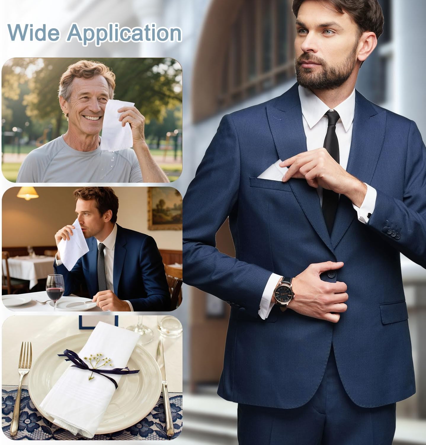 6 Pcs Handkerchiefs for Men, 100% Soft Cotton White Men's Handkerchiefs, Large Classic Hankies for Men - Image 6