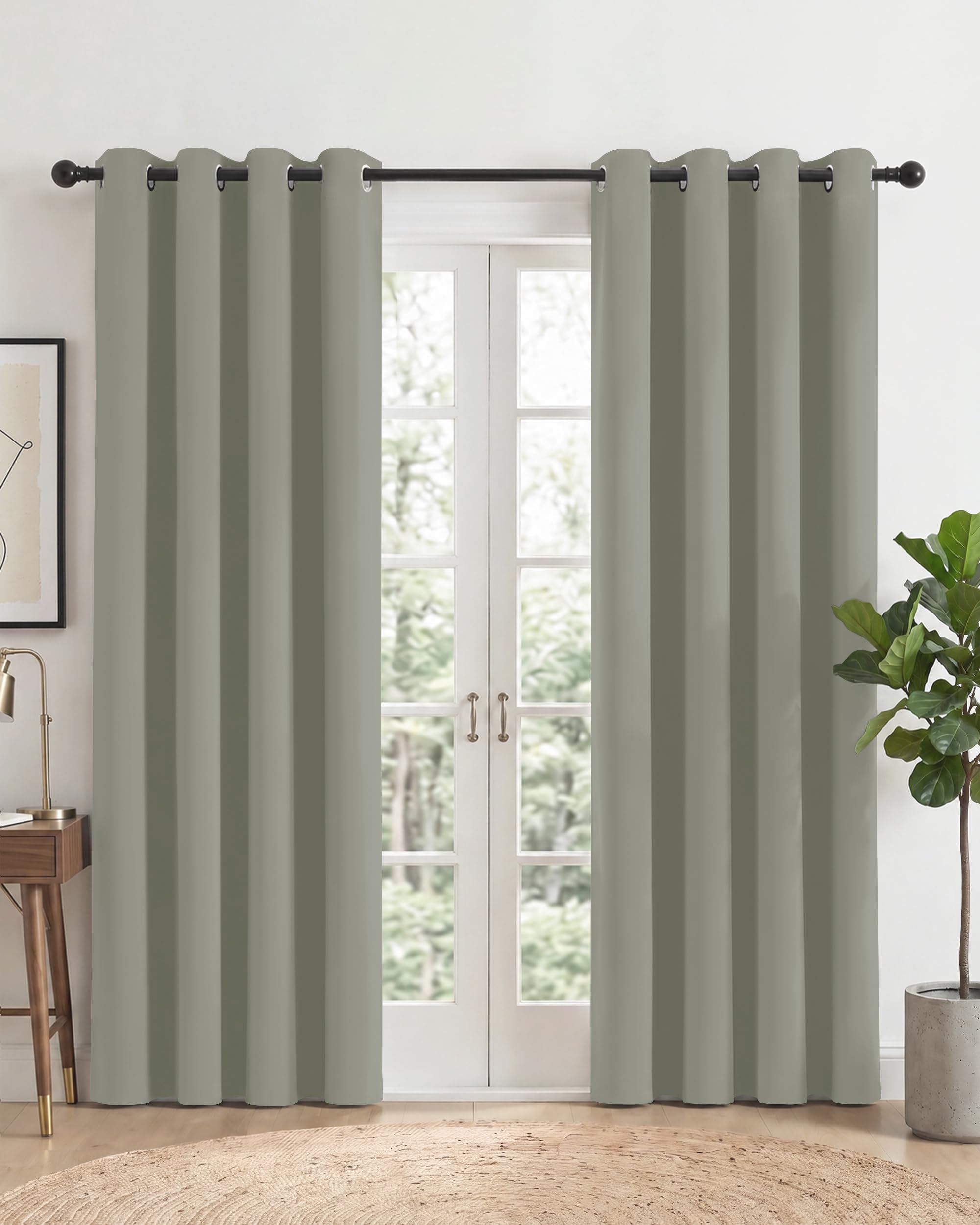 PONY DANCE Sage Green Eyelet Blackout Curtains 2 Panels W52 xL84, Thermal Insulated Room Darkening Drapes for Conservatory & Living Room, Essential Energy Saving Privacy Noise Reducing Set — image 1