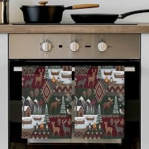 Country Deer Pine Tree Campfire Kitchen Towels, Soft Microfiber Towel Absorbent Quick Drying Dish Towels, Abstract Farm Scenery Microfiber Cleaning Cloths 2PCS