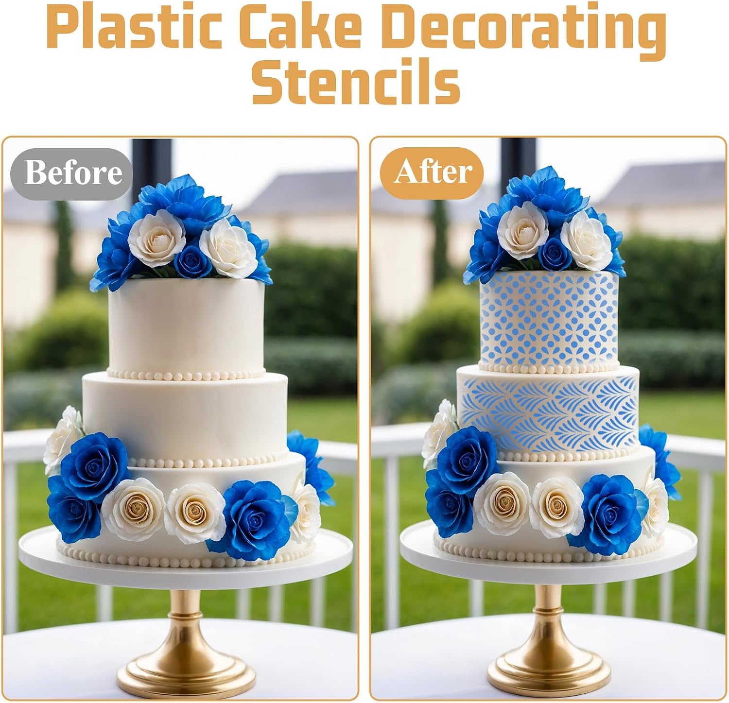 10 PCS Cake Stencils for Buttercream, Mesh Floral Stencils for Cakes Decorating Supplies DIY Side Baking Stencil Reusable Templates for Fondant Cookie Wedding