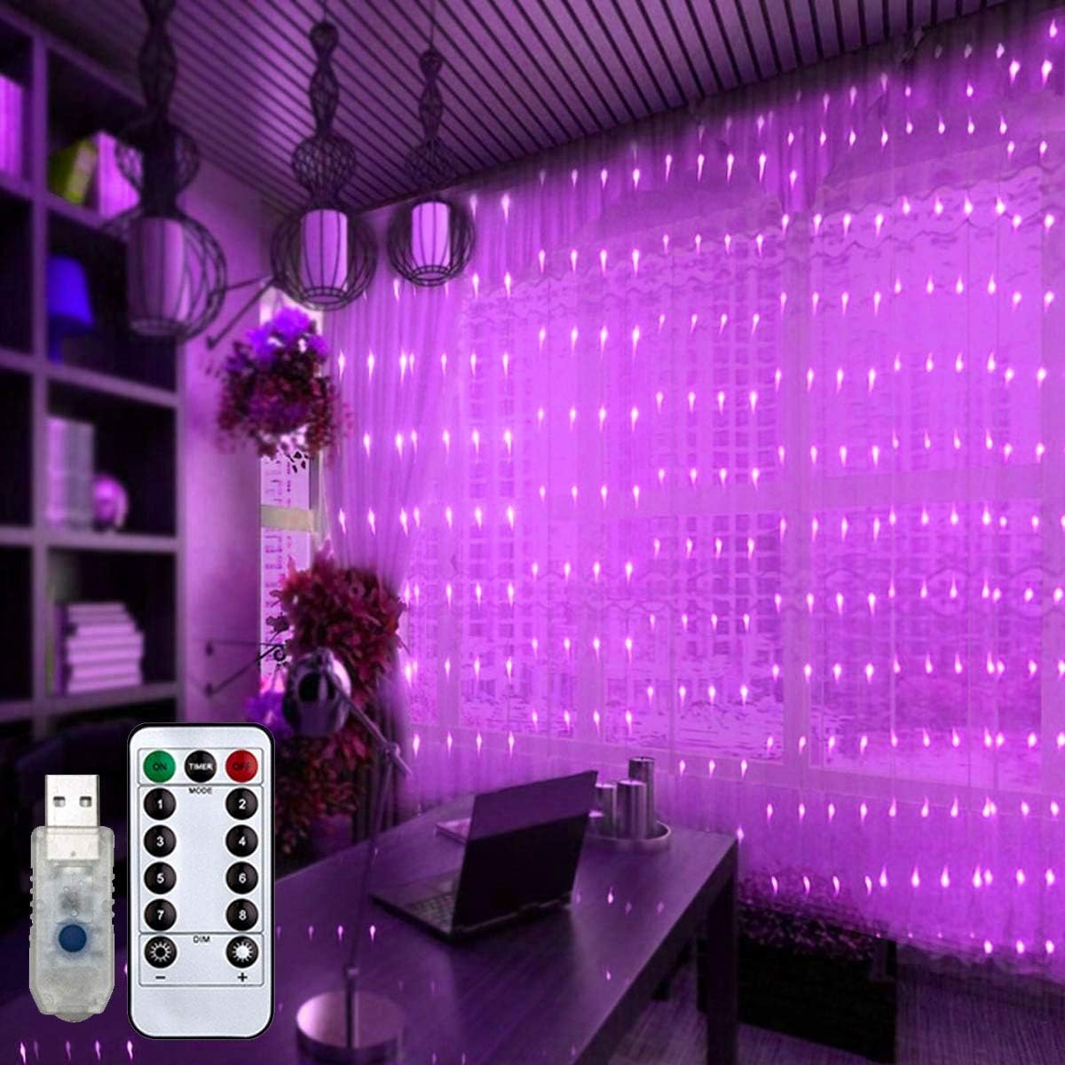 Fairy Curtain Lights 9.8ft x 9.8ft Twinkle 300 LEDs Background String Lights with 8