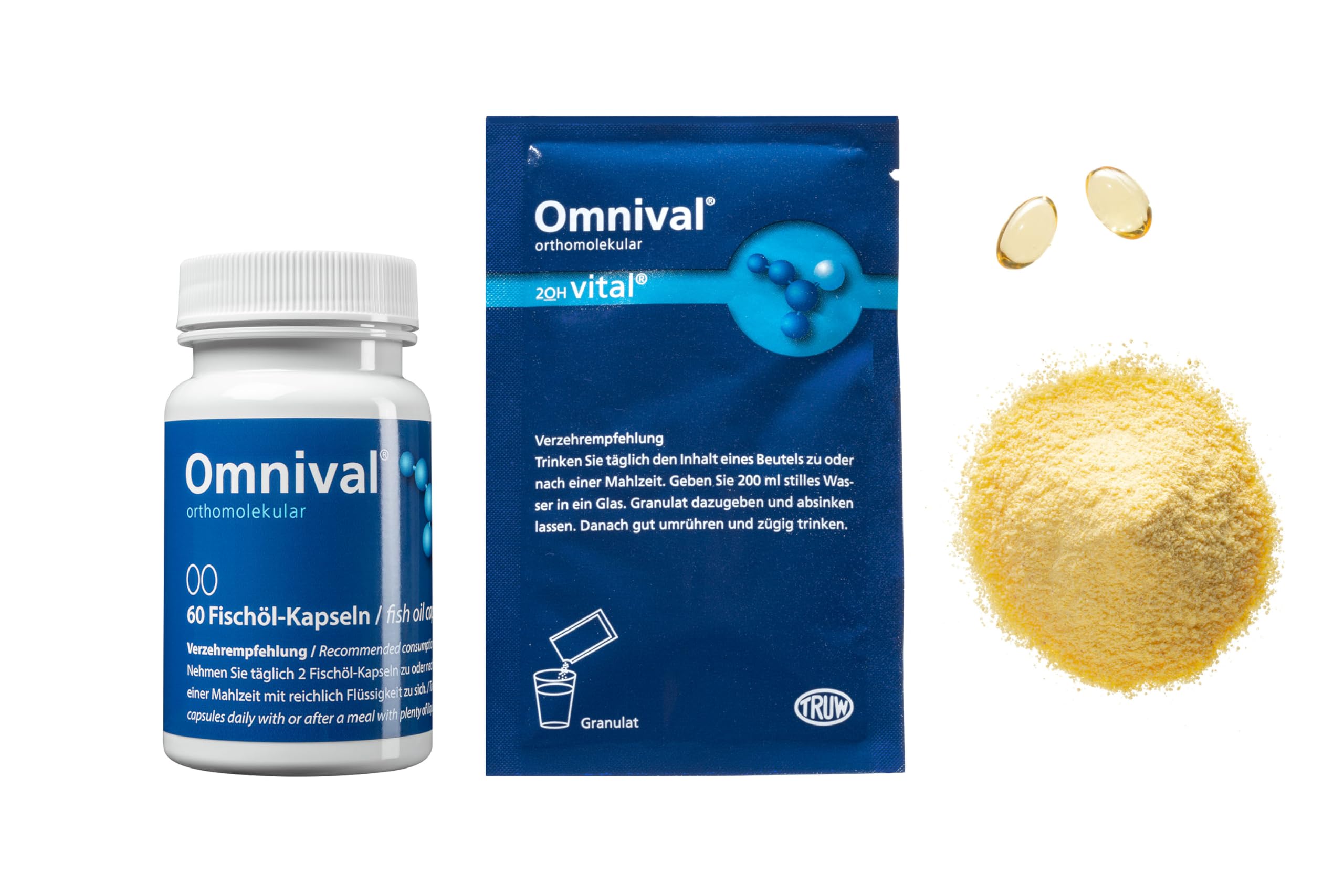 Vital - Granulat & Fischöl Kapseln, Vitamin-Mineralstoff | Immun Komplex gegen Müdigkeit und Erschöpfung, Orthomolekulares Nahrungsergänzungsmittel, Immunsystem (30 Tage)