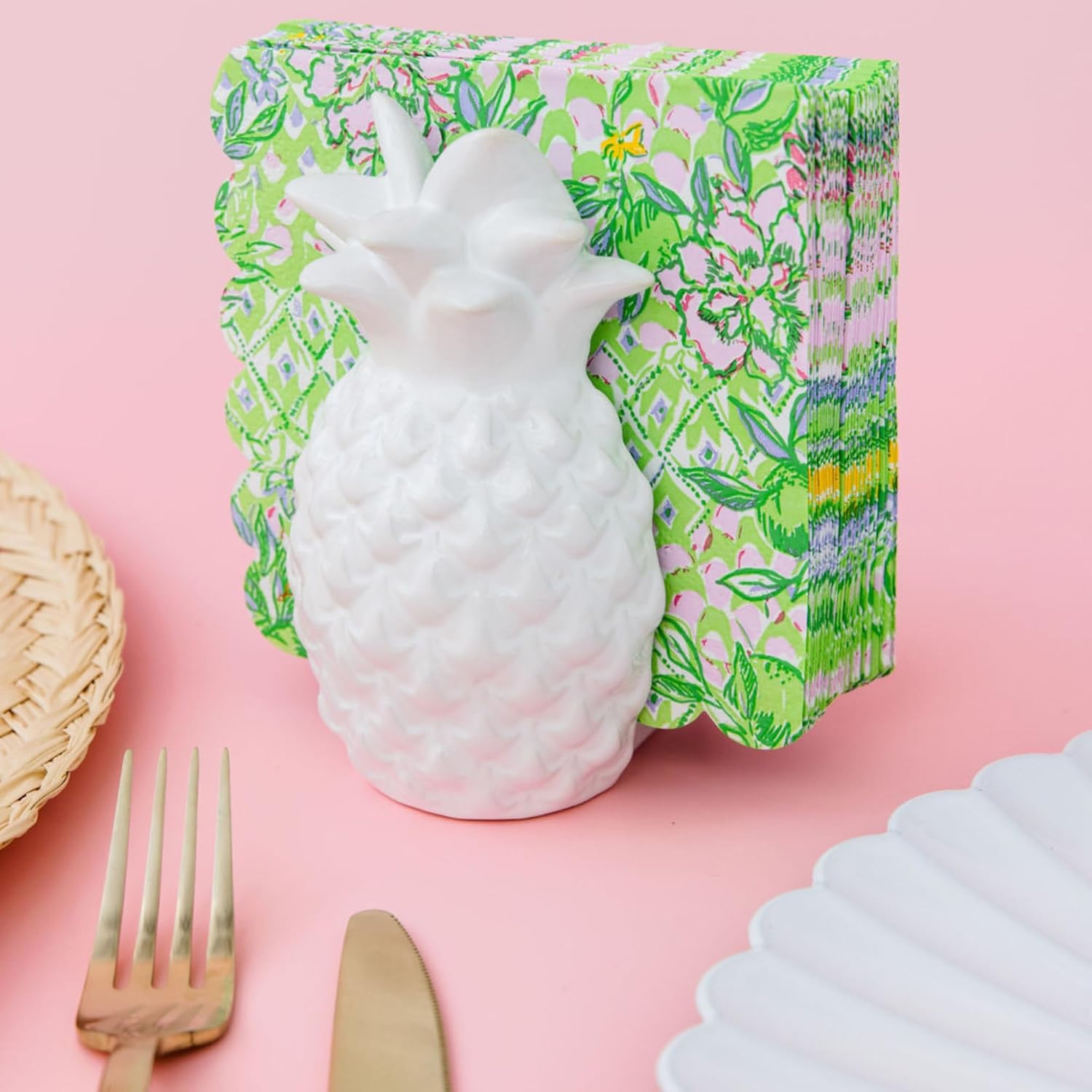 Lilly Pulitzer ナプキンホルダー ペーパーナプキン用 カクテルナプキンホルダー キッチンやテーブル用 リゾートホワイト